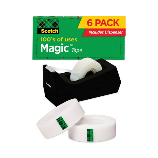 Scotch Magic Tape Desktop Dispenser Value Pack, 1" Core, 0.75" x 83.33 ft, Clear, 6/Pack (810K6C38)