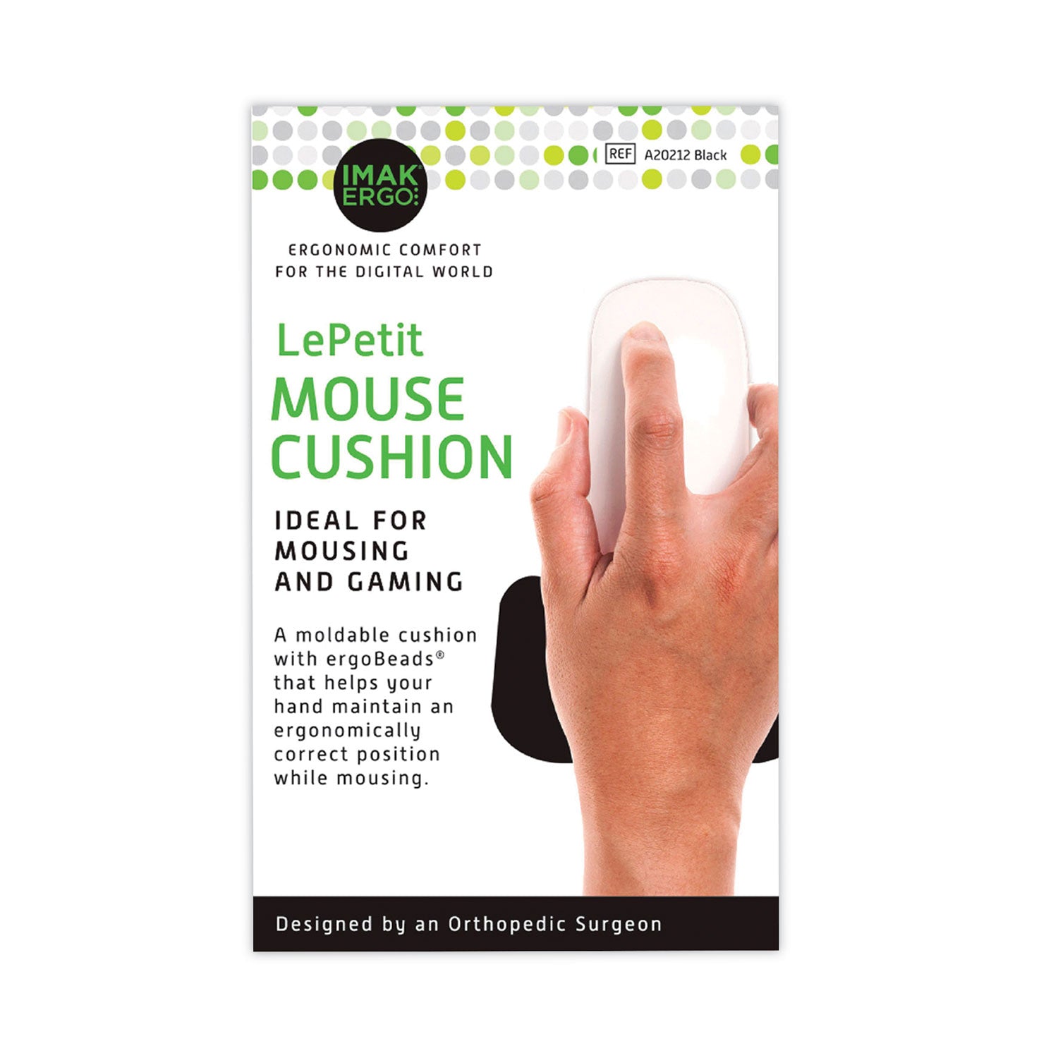 IMAK Le Petit Mouse Wrist Cushion, 4.25 x 2.5, Black (A20212)