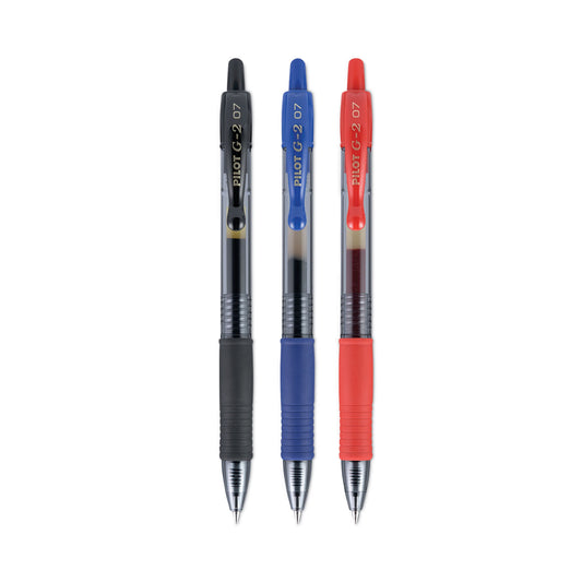 Pilot G2 Premium Gel Pen, Retractable, Fine 0.7 mm, Assorted Ink and Barrel Colors, 3/Pack (31023)