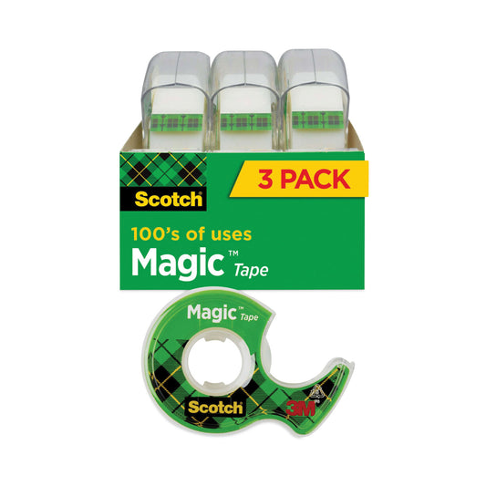 Scotch Magic Tape in Handheld Dispenser, 1" Core, 0.75" x 25 ft, Clear, 3/Pack (3105)