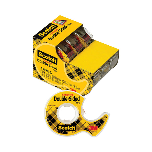 Scotch Double-Sided Permanent Tape in Handheld Dispenser, 1" Core, 0.5" x 20.83 ft, Clear, 3/Pack (3136)