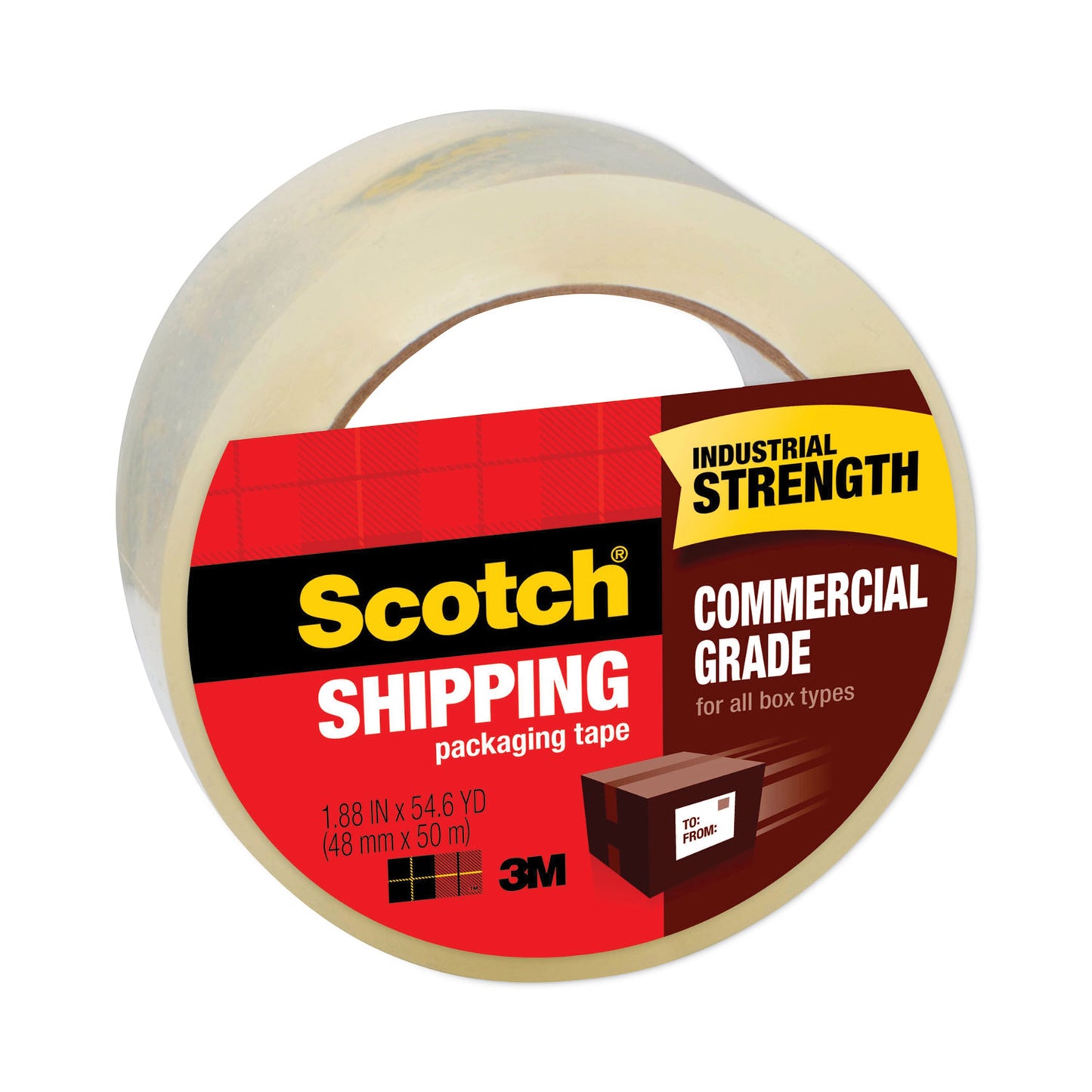 Scotch 3750 Commercial Grade Packaging Tape, 3" Core, 1.88" x 54.6 yds, Clear