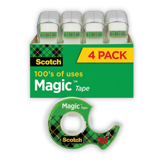 Scotch Magic Tape in Handheld Dispenser, 1" Core, 0.75" x 25 ft, Clear, 4/Pack (4105)