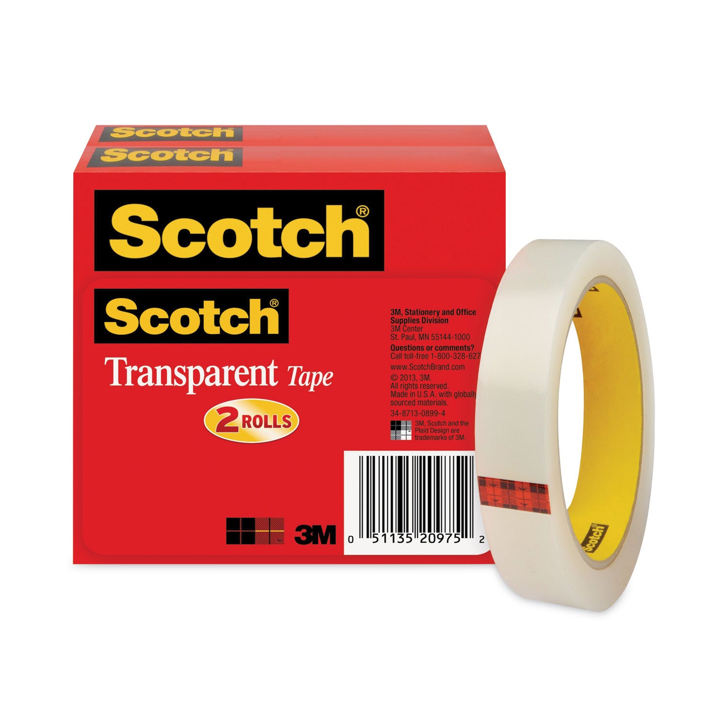Scotch Transparent Tape, 3" Core, 0.75" x 72 yds, Transparent, 2/Pack (6002P3472)