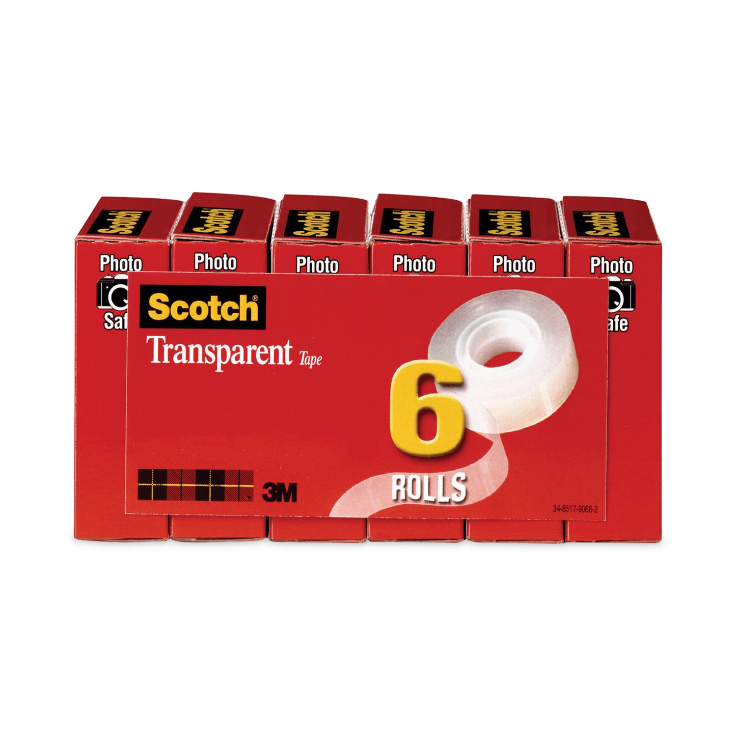 Scotch Transparent Tape, 1" Core, 0.75" x 36 yds, Transparent, 6/Pack (6006PK)