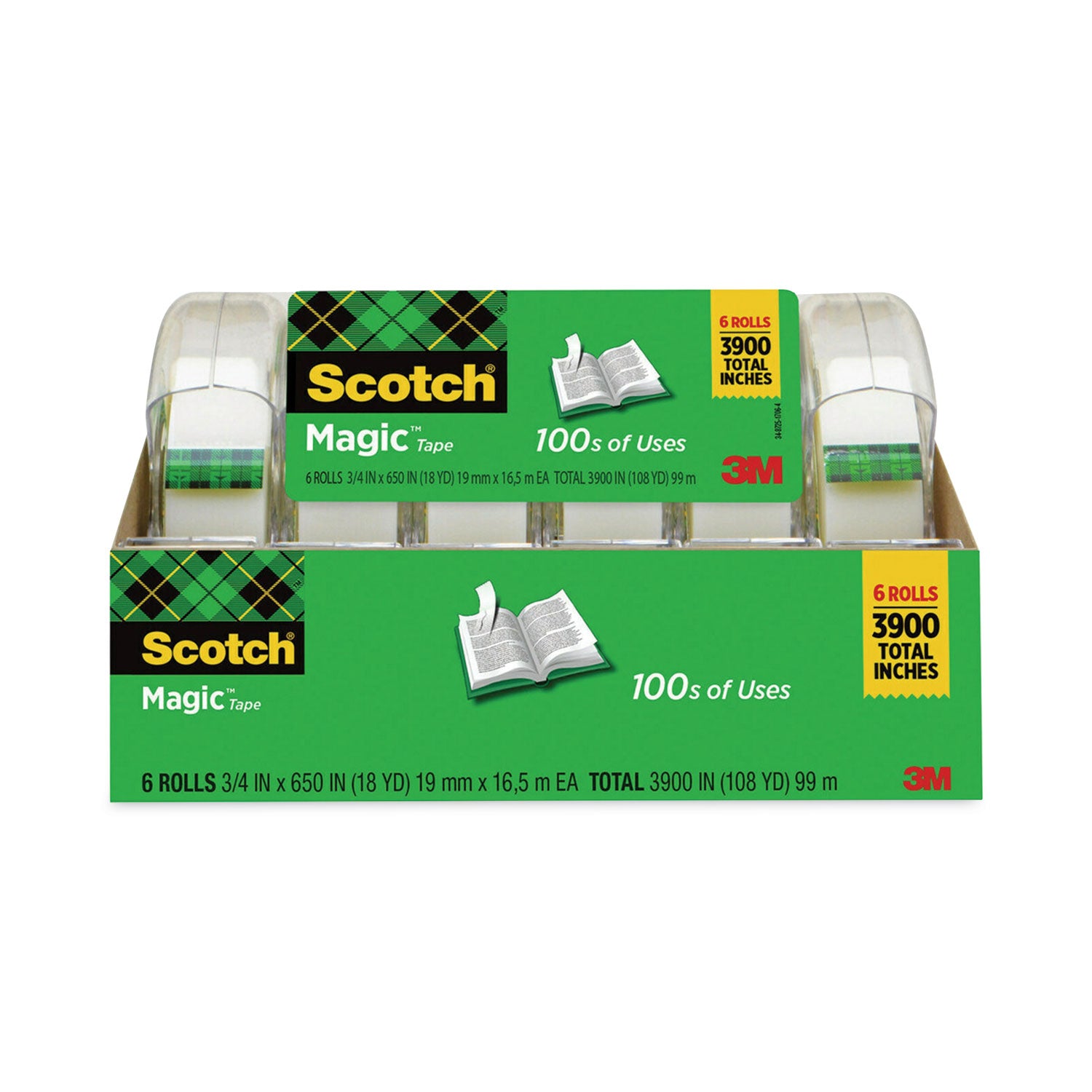 Scotch Magic Tape in Handheld Dispenser, 1" Core, 0.75" x 54.17 ft, Clear, 6/Pack (6122)