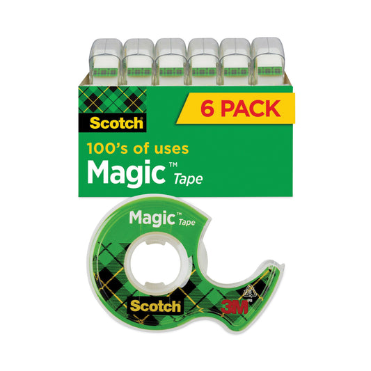 Scotch Magic Tape in Handheld Dispenser, 1" Core, 0.75" x 54.17 ft, Clear, 6/Pack (6122)