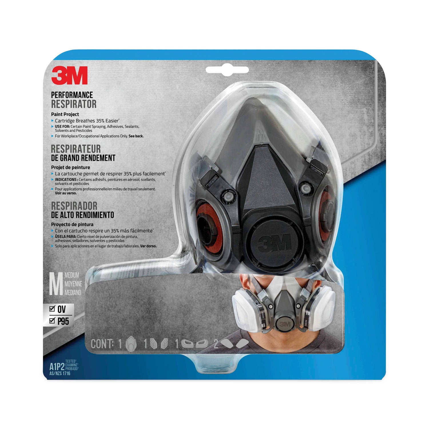 3M Half Facepiece Paint Spray/Pesticide Respirator, Medium (6211PA1A)