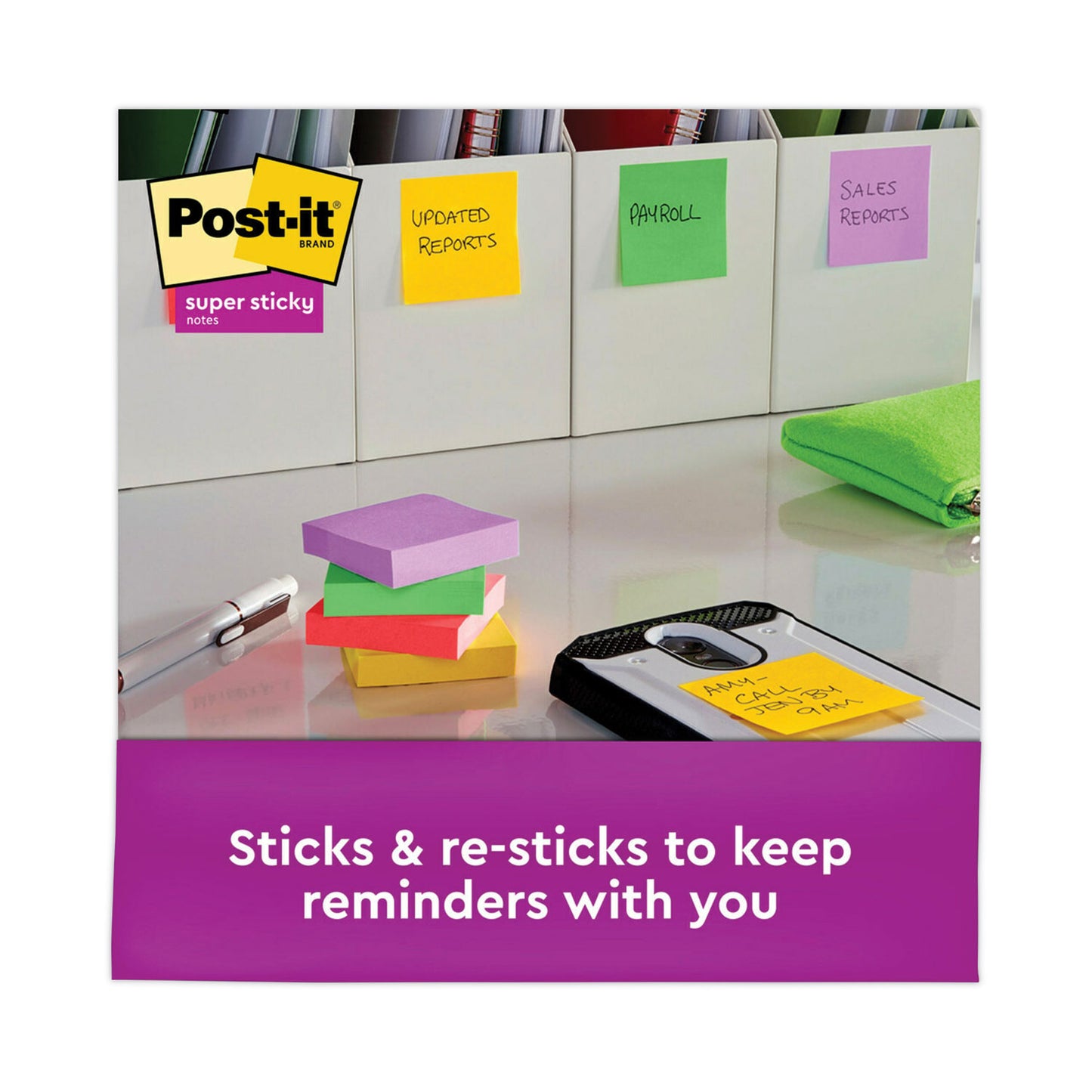 Post-it Pads in Playful Primary Collection Colors, 2" x 2", 90 Sheets/Pad, 8 Pads/Pack (6228SSAN)