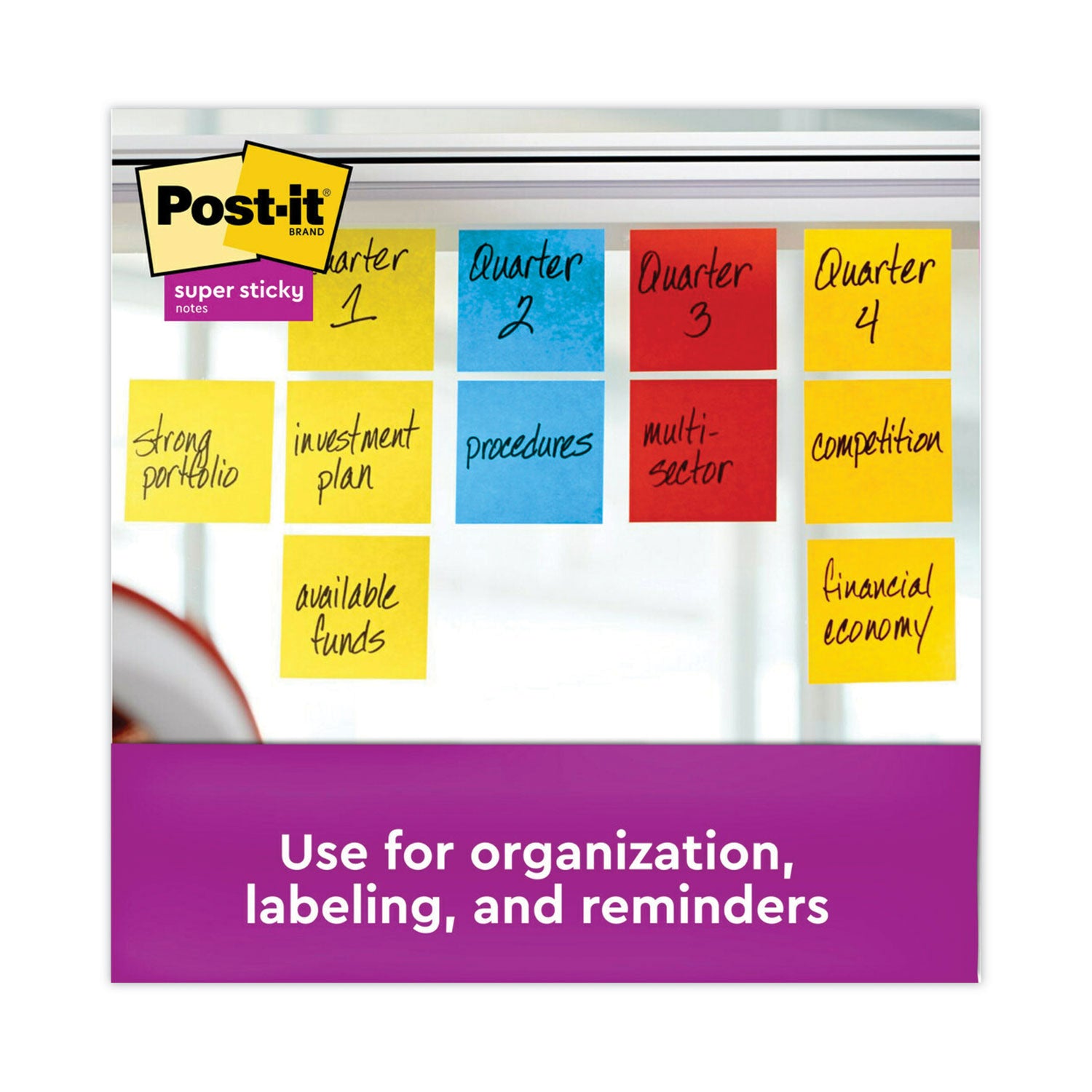 Post-it Pads in Playful Primary Collection Colors, 3" x 3", 90 Sheets/Pad, 5 Pads/Pack (6545SSAN)