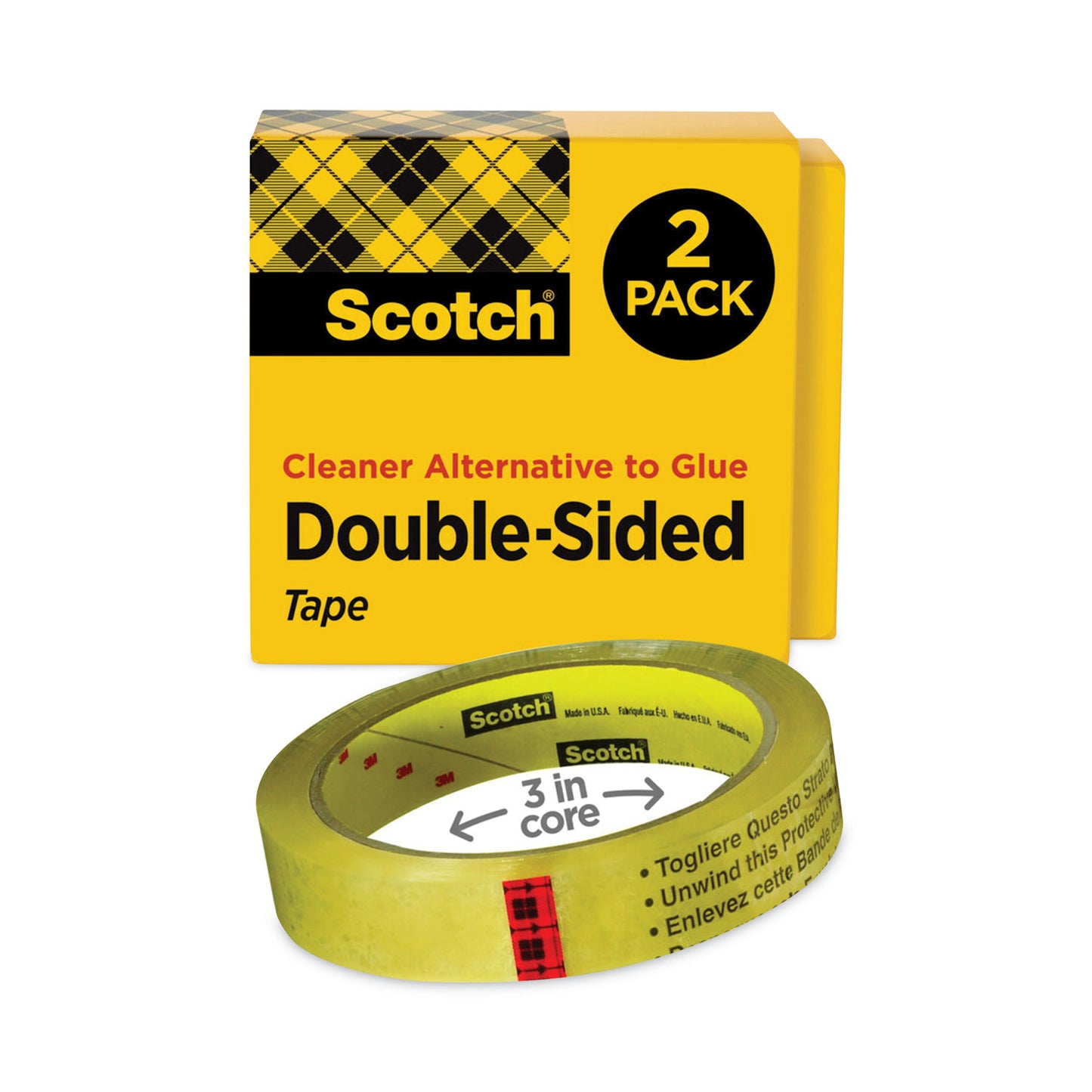 Scotch Double-Sided Tape, 3" Core, 0.75" x 36 yds, Clear, 2/Pack (6652P3436)