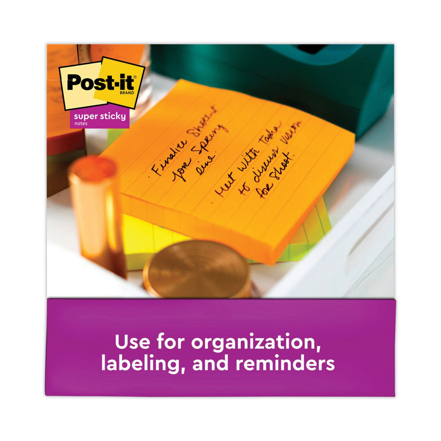 Post-it Pads in Energy Boost Collection Colors, Note Ruled, 4" x 4", 90 Sheets/Pad, 6 Pads/Pack (6756SSUC)