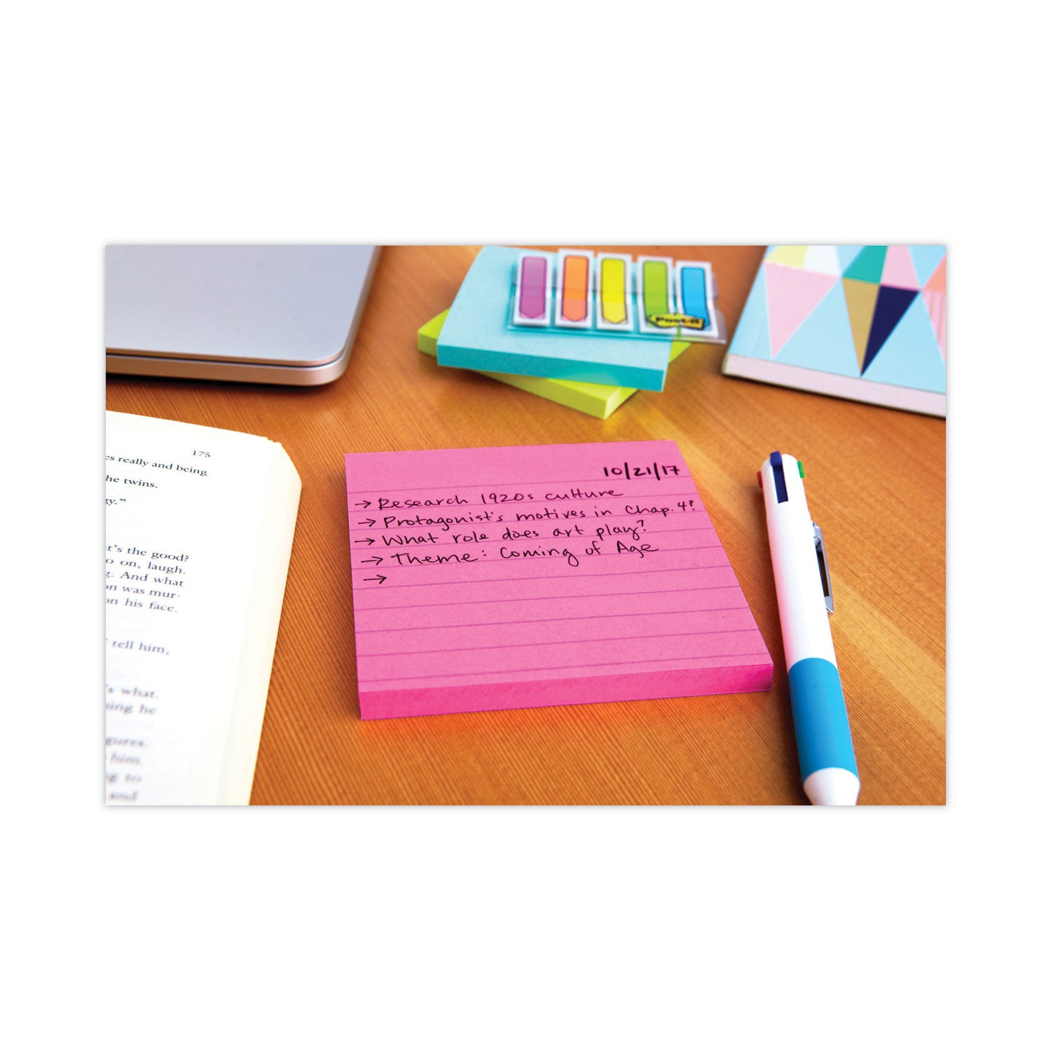 Post-it Pads in Energy Boost Collection Colors, Note Ruled, 4" x 4", 90 Sheets/Pad, 6 Pads/Pack (6756SSUC)