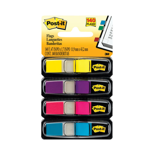 Post-it Small Page Flags in Dispensers, 0.5 x 1.75, Four Colors, 35/Color, 4 Dispensers/Pack (6834AB)