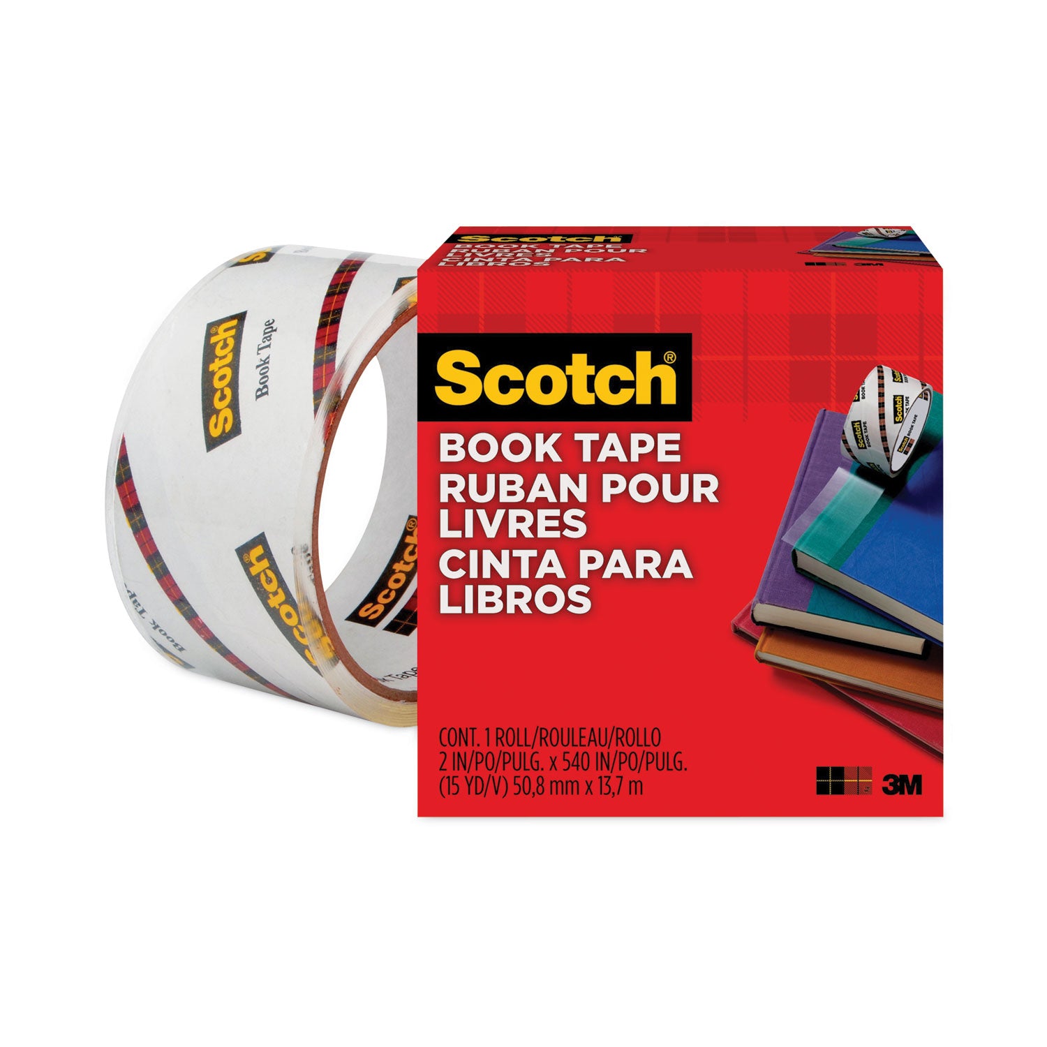 Scotch Book Tape, 3" Core, 2" x 15 yds, Clear (8452)