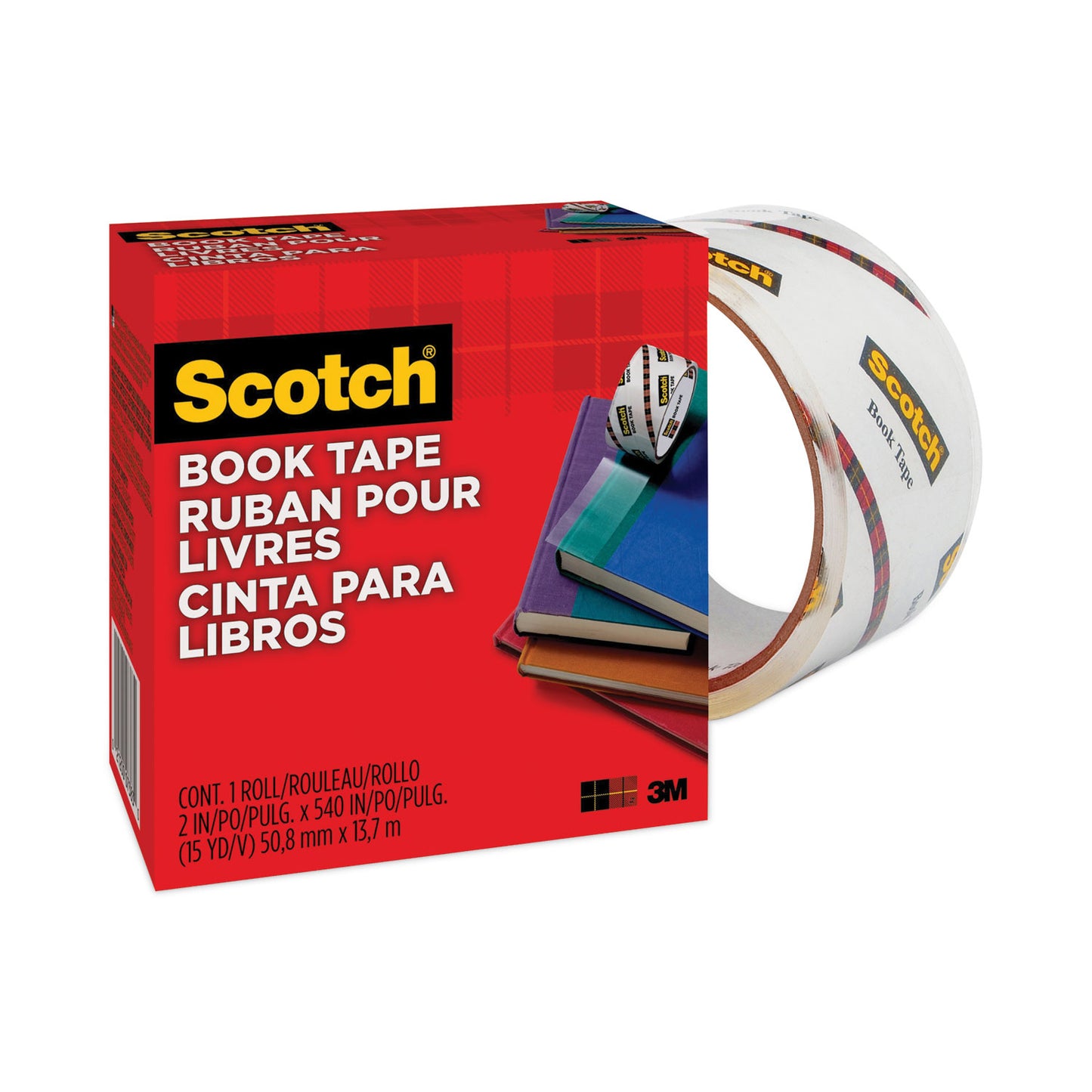 Scotch Book Tape, 3" Core, 2" x 15 yds, Clear (8452)