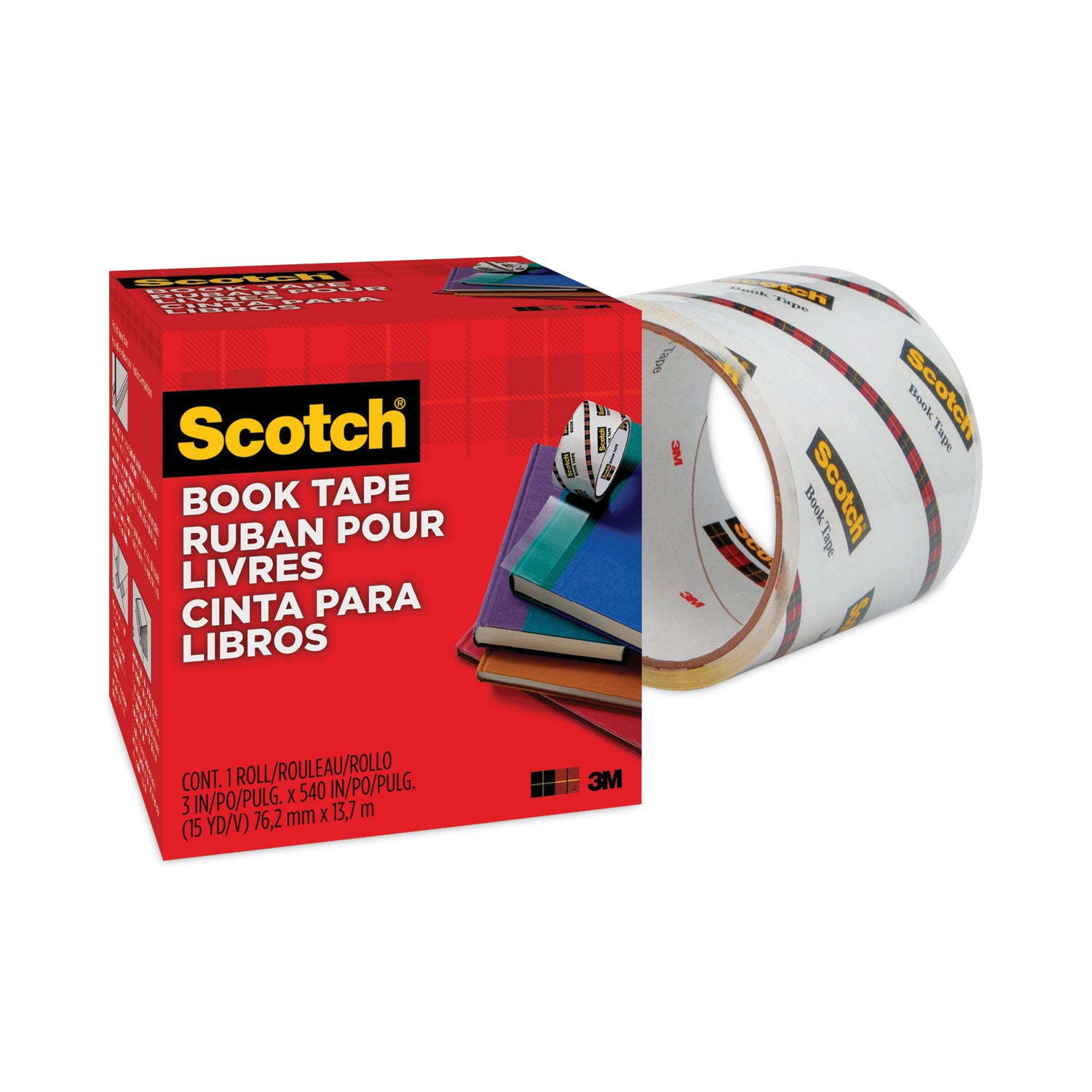 Scotch Book Tape, 3" Core, 3" x 15 yds, Clear (8453)