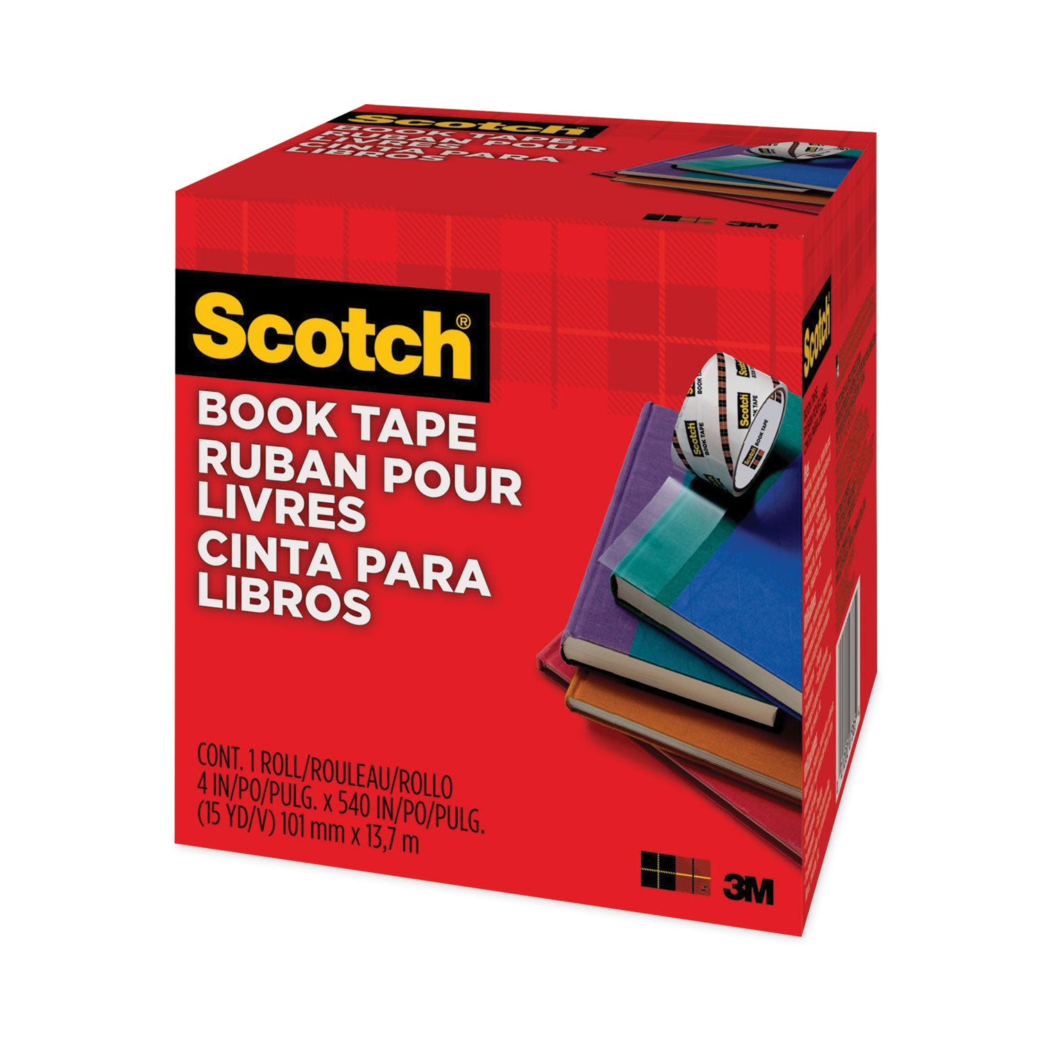 Scotch Book Tape, 3" Core, 4" x 15 yds, Clear (8454)