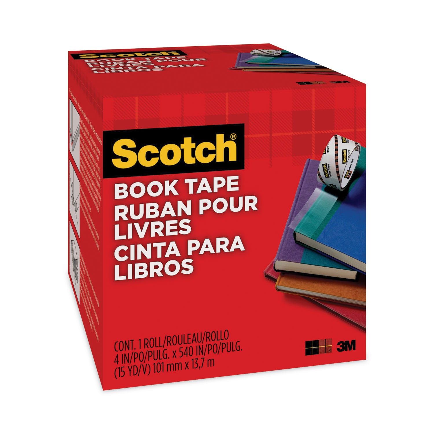 Scotch Book Tape, 3" Core, 4" x 15 yds, Clear (8454)