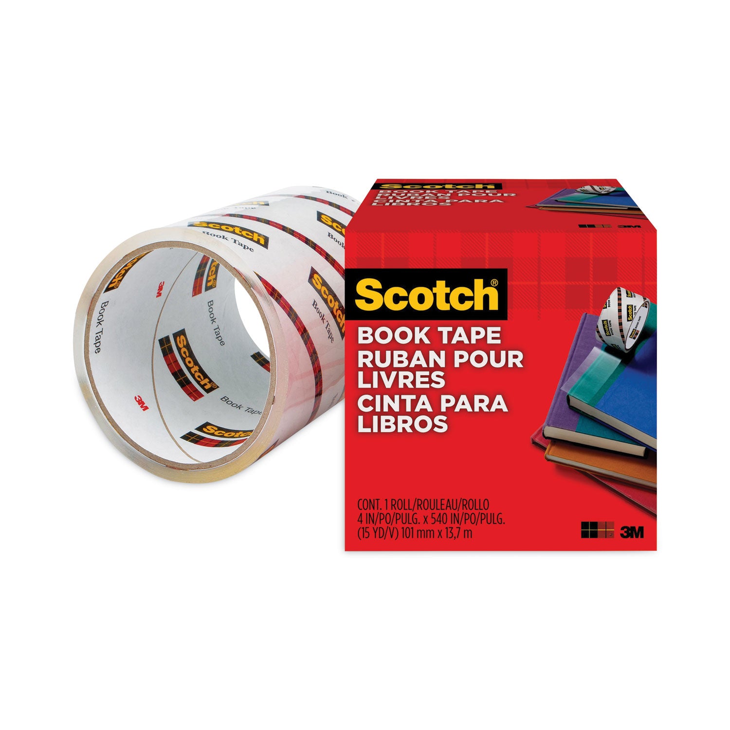 Scotch Book Tape, 3" Core, 4" x 15 yds, Clear (8454)