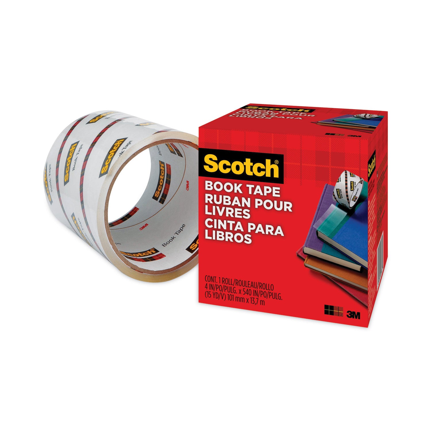 Scotch Book Tape, 3" Core, 4" x 15 yds, Clear (8454)