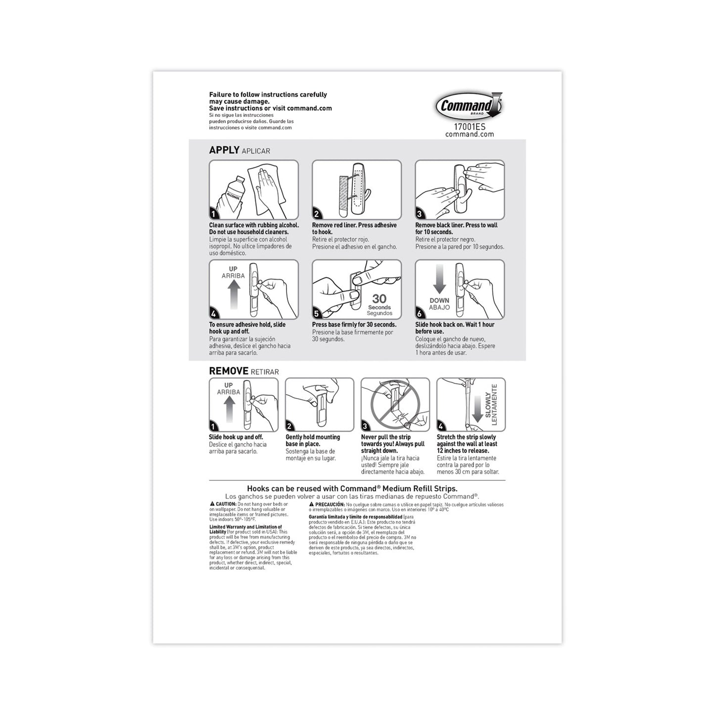 Command General Purpose Hooks, Medium, Plastic, White, 3 lb Capacity, 20 Hooks and 24 Strips/Pack (17001MPES)