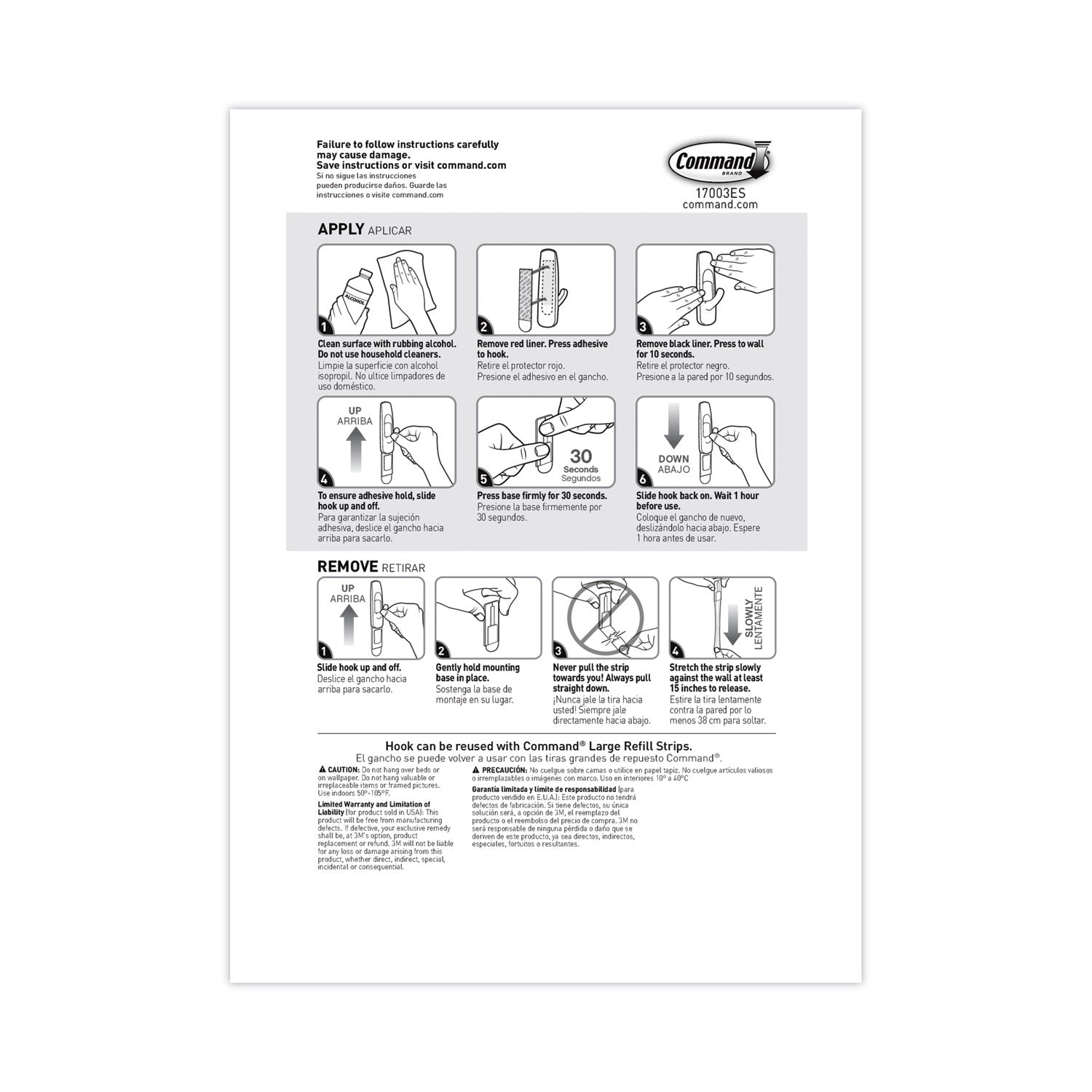 Command General Purpose Hooks, Large, Plastic, White, 5 lb Capacity, 14 Hooks and 16 Strips/Pack (17003MPES)