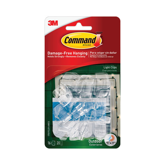 Command All Weather Hooks and Strips, Small, Plastic, Clear, 16 Clips and 20 Strips/Pack (17017CLRAWES)