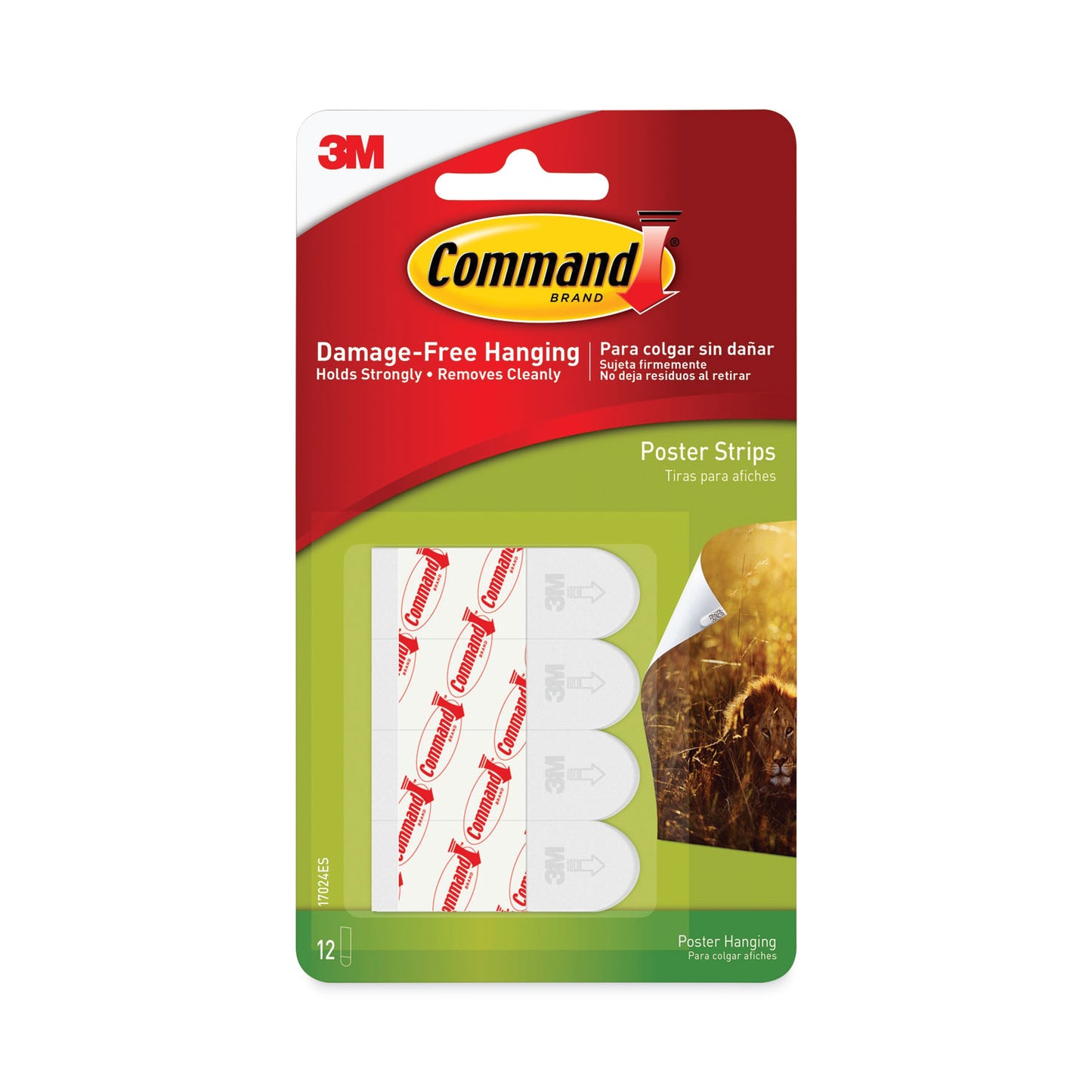 Command Poster Strips, Removable, Holds up to 1 lb per Pair, 0.63 x 1.75, White, 12/Pack (17024ES)