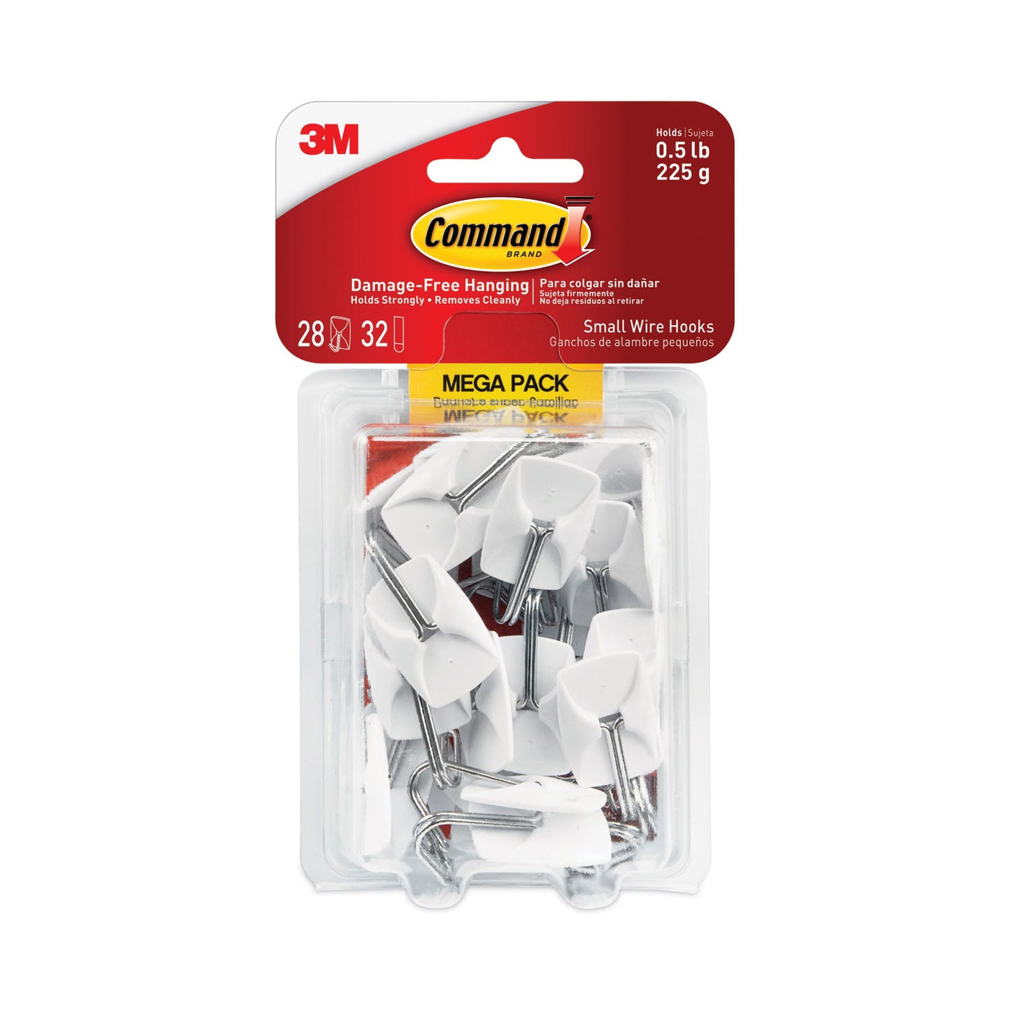 Command General Purpose Hooks, Small, Metal, White/Silver, 0.5 lb Capacity, 28 Hooks and 32 Strips/Pack (17067MPES)