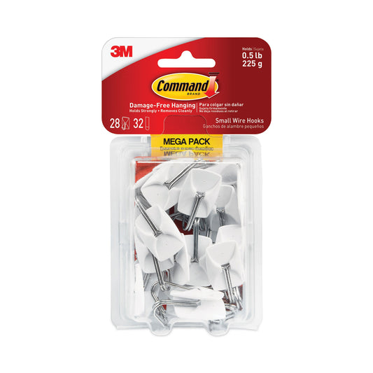 Command General Purpose Hooks, Small, Metal, White/Silver, 0.5 lb Capacity, 28 Hooks and 32 Strips/Pack (17067MPES)