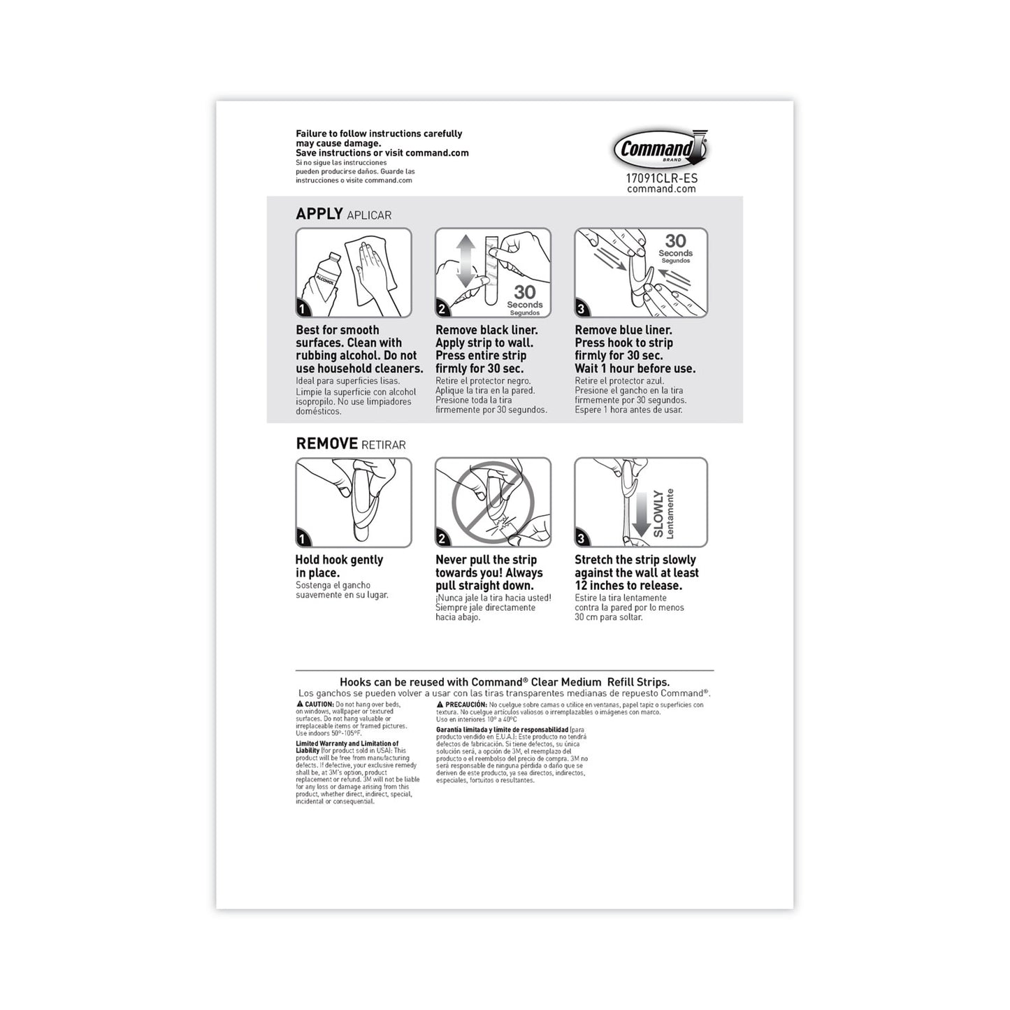 Command Clear Hooks and Strips, Medium, Plastic, 2 lb Capacity, 50 Hooks with 50 Adhesive Strips/Carton (17091CLRCABP)