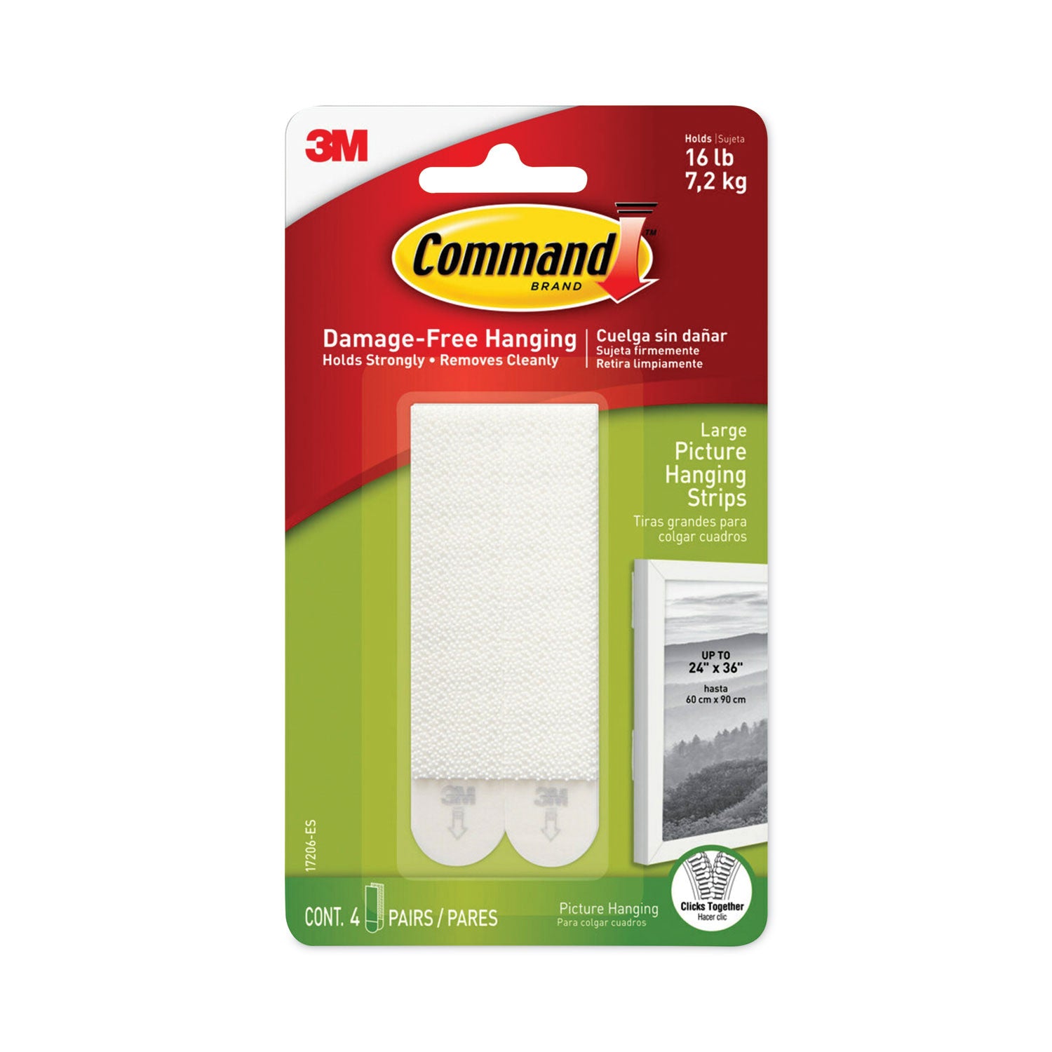 Command Picture Hanging Strips, Removable, Holds Up to 4 lbs per Pair, 0.5 x 3.63, White, 4 Pairs/Pack (17206ES)