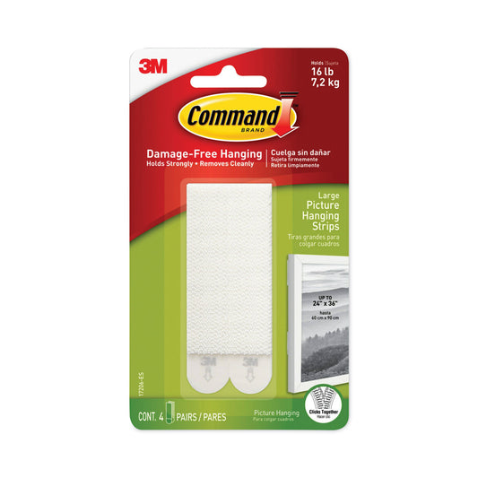 Command Picture Hanging Strips, Removable, Holds Up to 4 lbs per Pair, 0.5 x 3.63, White, 4 Pairs/Pack (17206ES)