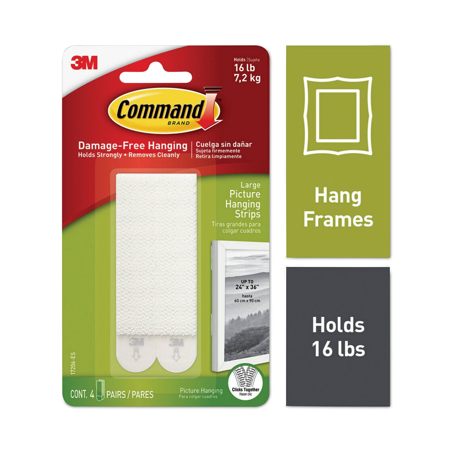 Command Picture Hanging Strips, Removable, Holds Up to 4 lbs per Pair, 0.5 x 3.63, White, 4 Pairs/Pack (17206ES)