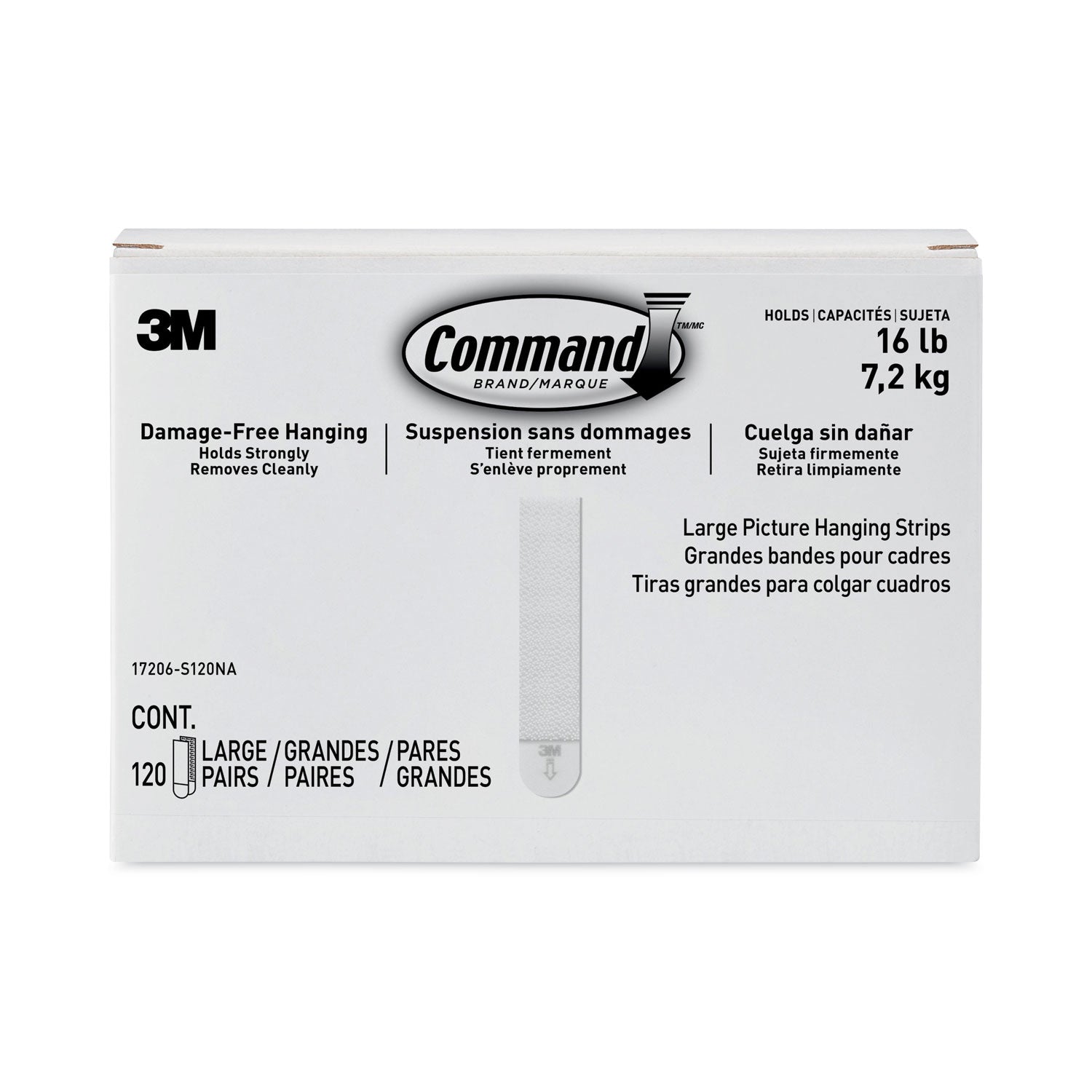 Command Picture Hanging Strips, Value Pack, Large, Removable, Holds Up to 16 lbs, 0.75 x 3.65, White, 120 Pairs/Pack (17206S120NA)