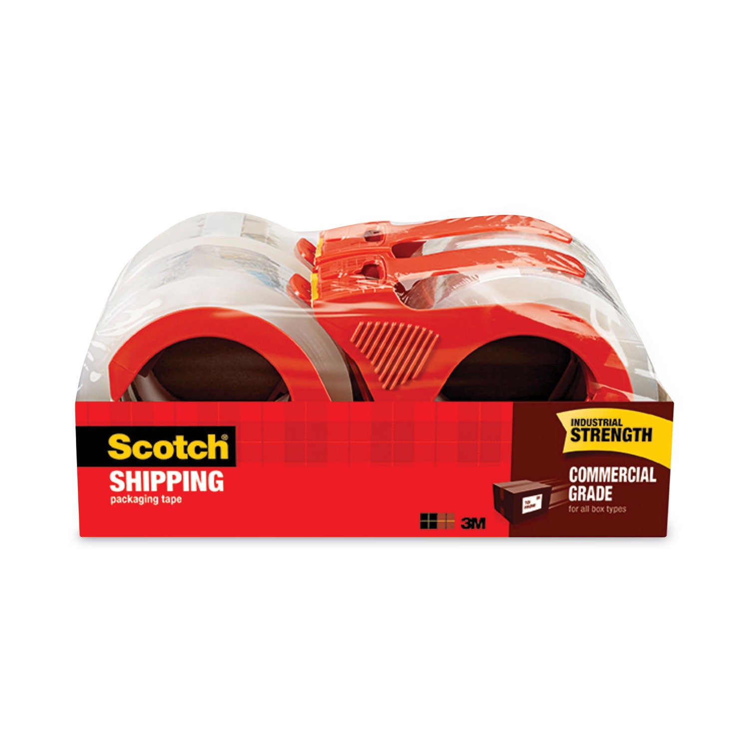 Scotch 3750 Commercial Grade Packaging Tape with Dispenser, 3" Core, 1.88" x 54.6 yds, Clear, 4/Pack (37504RD)