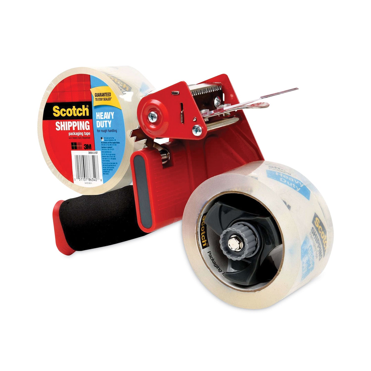 Scotch Packaging Tape Dispenser with Two Rolls of Tape, 3" Core, For Rolls Up to 2" x 60 yds, Red (38502ST)