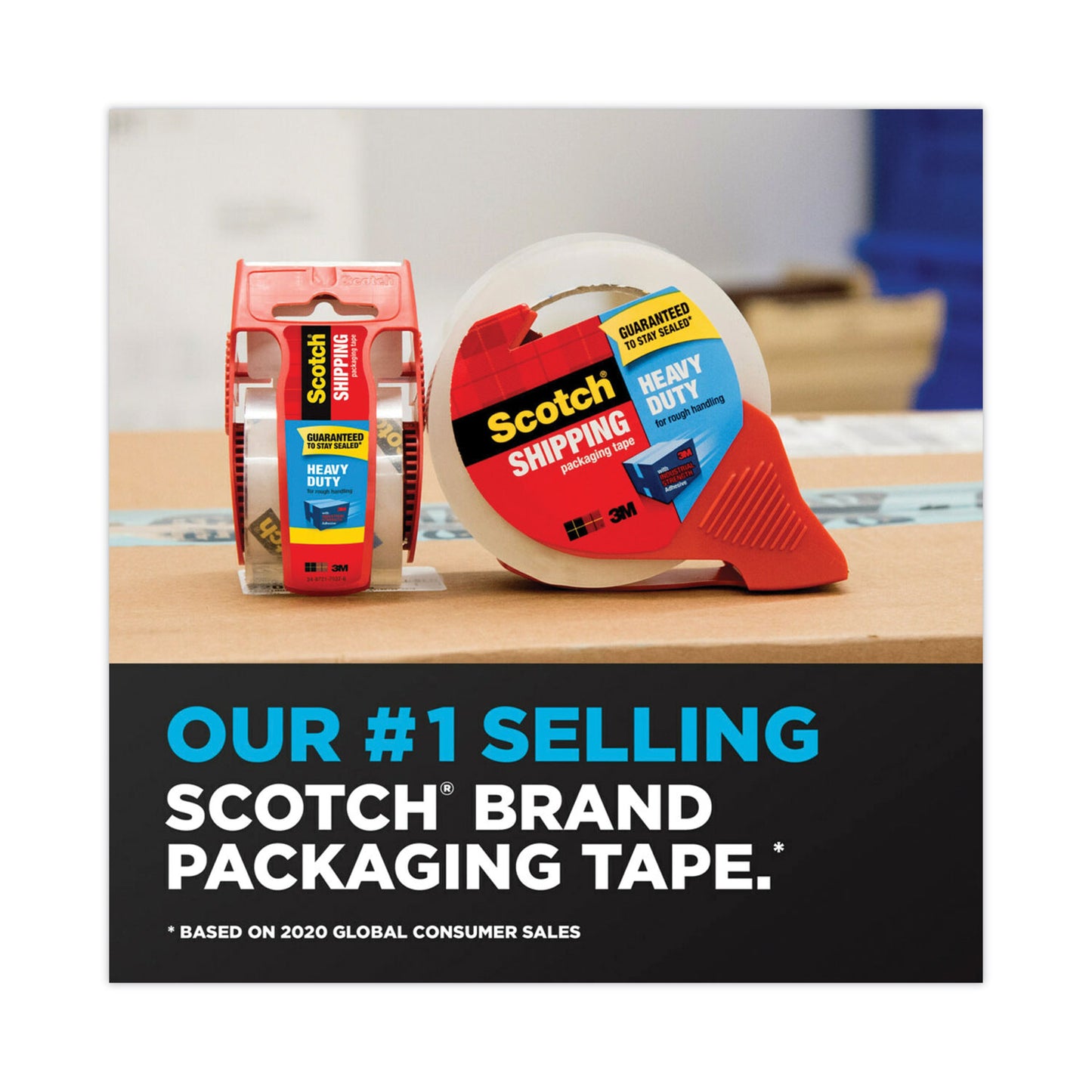 Scotch Packaging Tape Dispenser with Two Rolls of Tape, 3" Core, For Rolls Up to 2" x 60 yds, Red (38502ST)