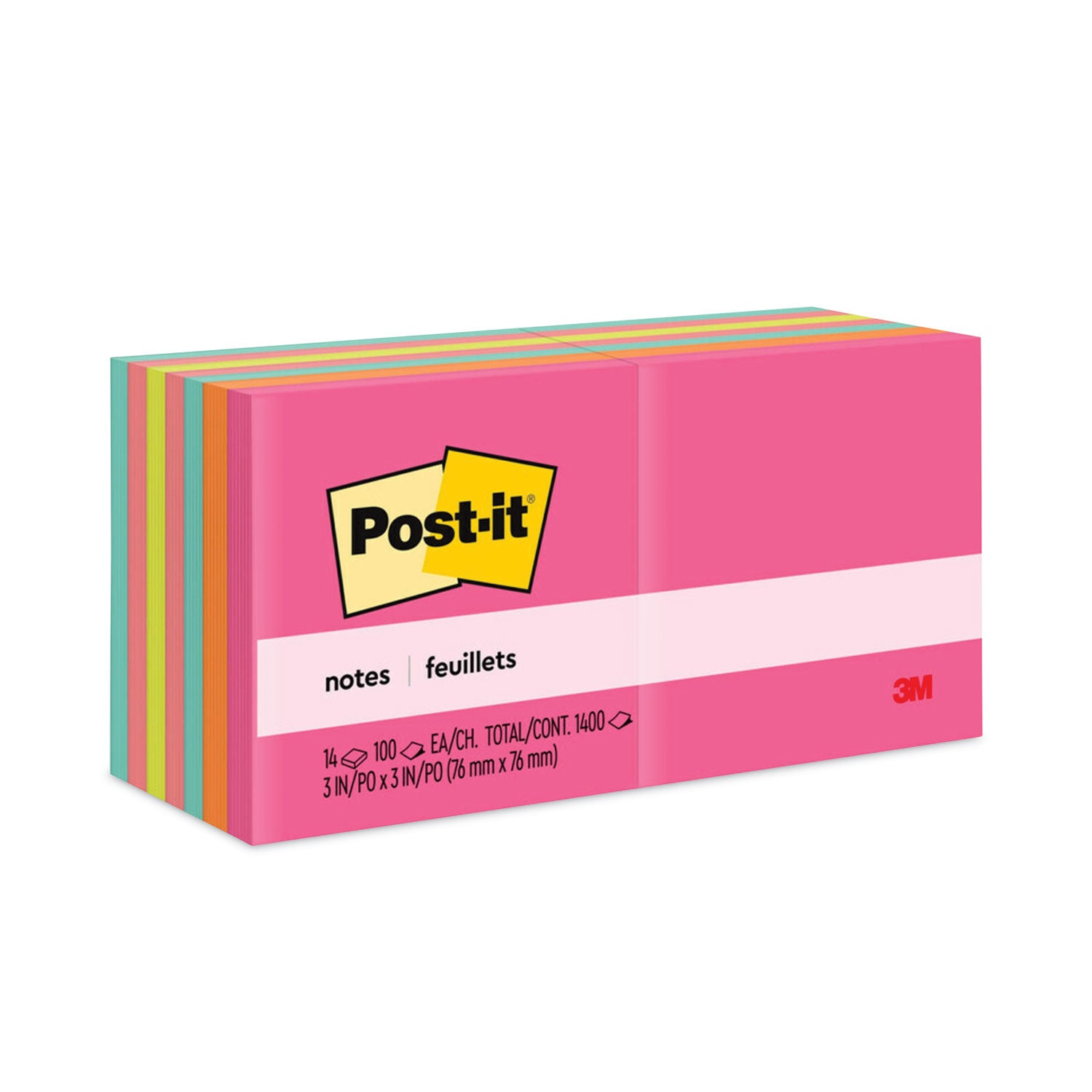 Post-it Original Pads in Poptimistic Colors, Value Pack, 3" x 3", 100 Sheets/Pad, 14 Pads/Pack (65414AN)