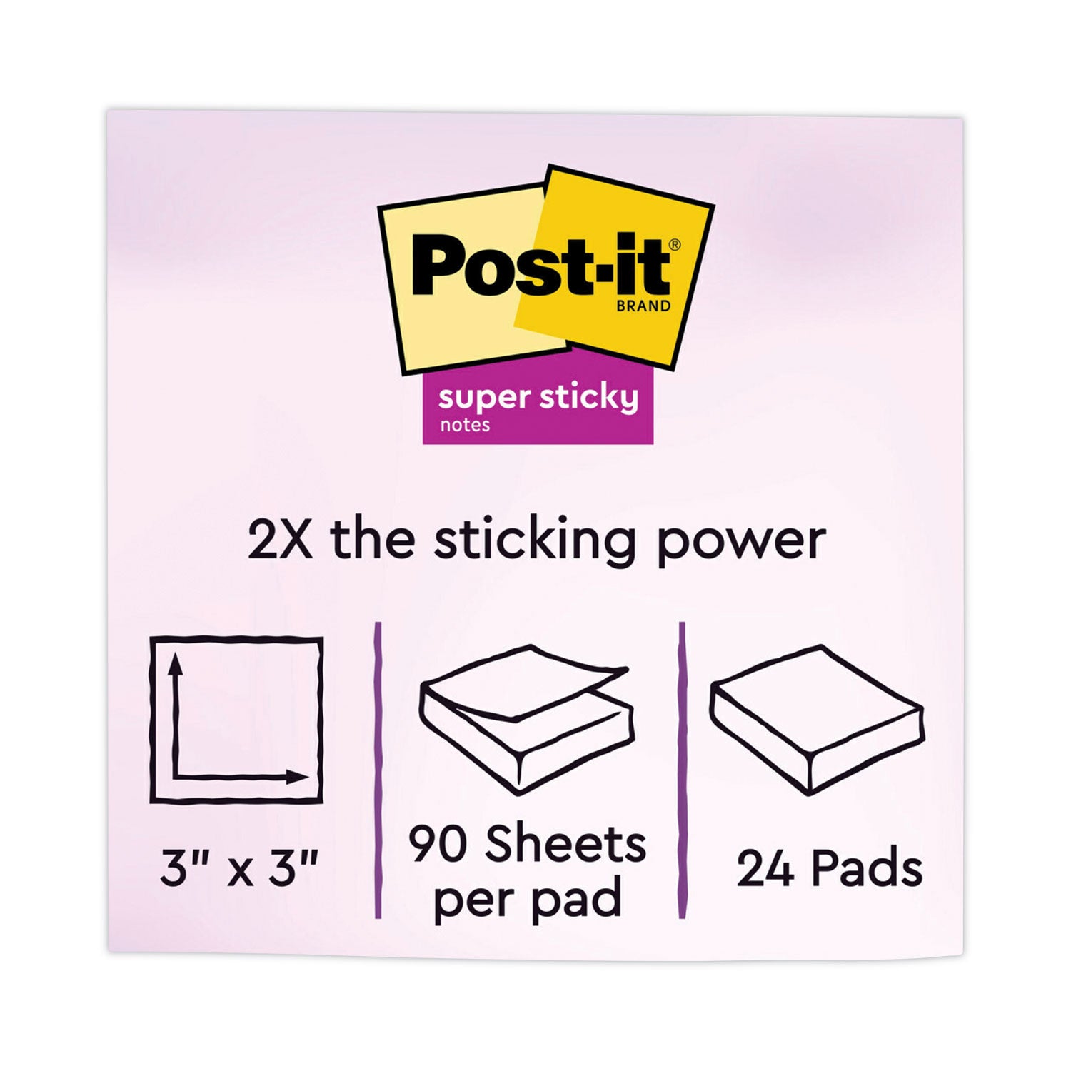 Post-it Pads in Energy Boost Collection Colors, 3" x 3", 90 Sheets/Pad, 24 Pads/Pack (65424SSAU)