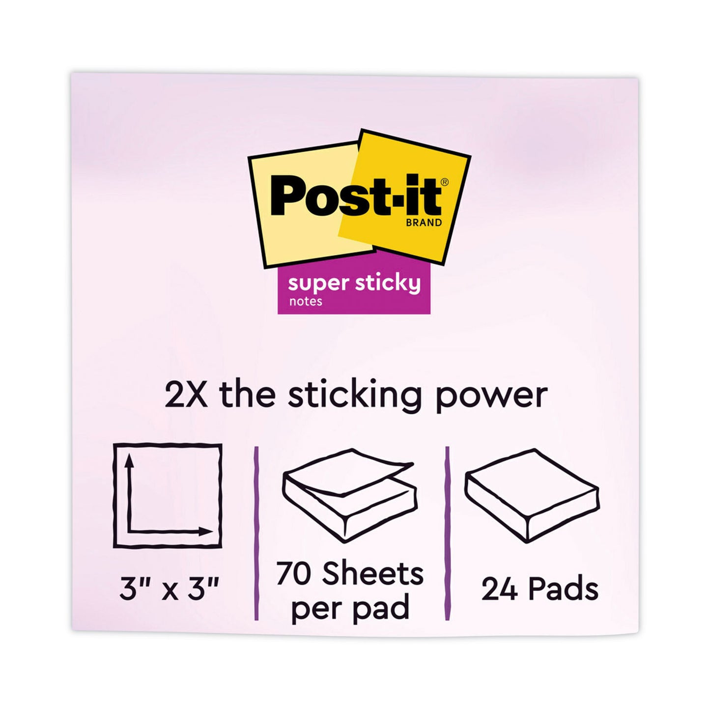 Post-it Pads in Energy Boost Collection Colors, Cabinet Pack, 3" x 3", 70 Sheets/Pad, 24 Pads/Pack (65424SSAUCP)