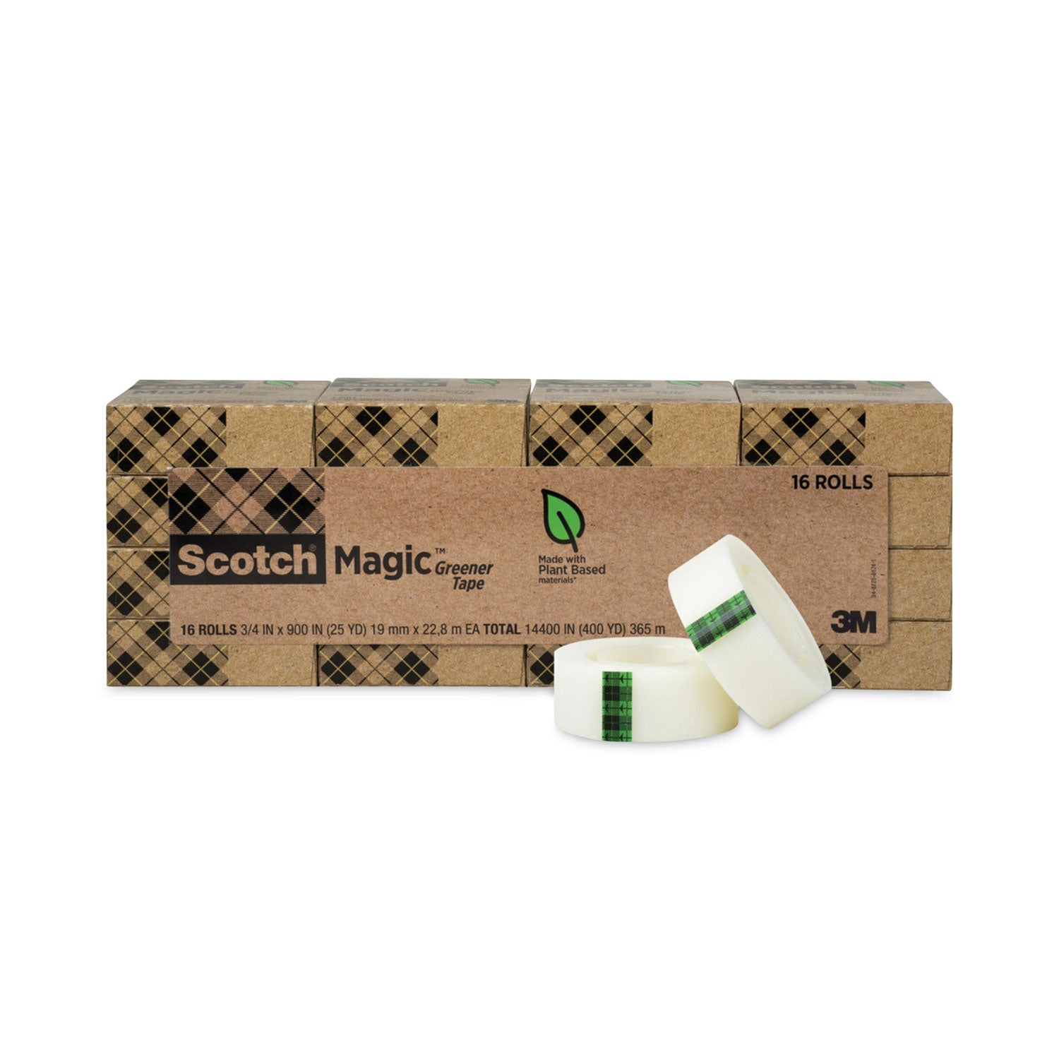 Scotch Magic Greener Tape, 1" Core, 0.75" x 75 ft, Clear, 16/Pack (81216P)