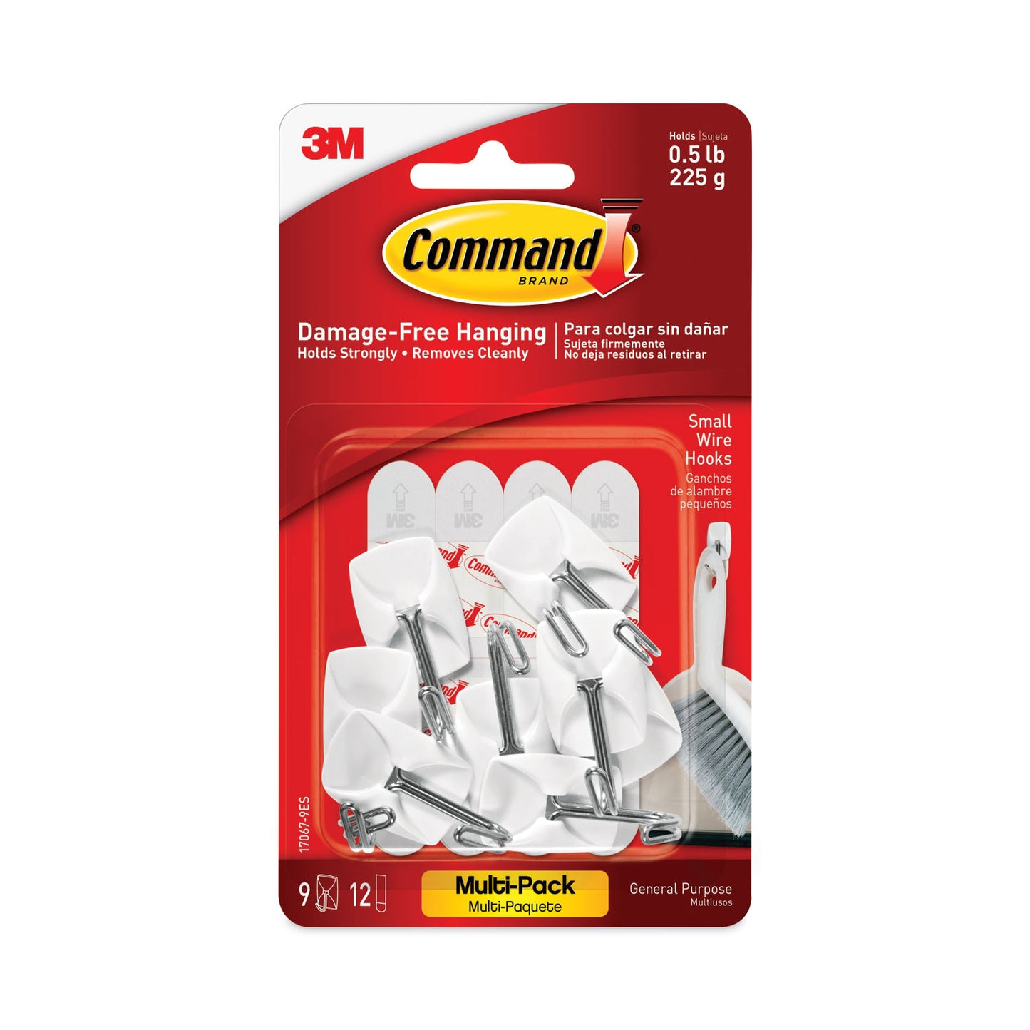 Command General Purpose Wire Hooks Multi-Pack, Small, Metal, White, 0.5 lb Capacity, 9 Hooks and 12 Strips/Pack (170679ES)