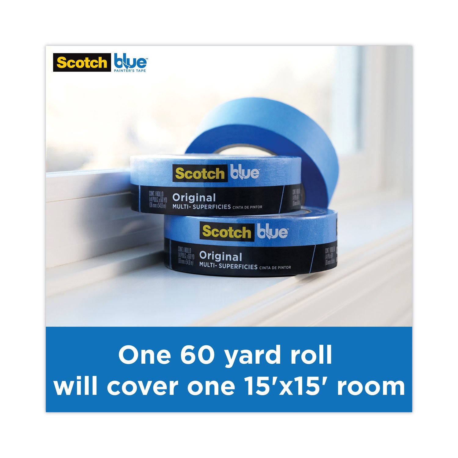 ScotchBlue Original Multi-Surface Painter's Tape, 3" Core, 1.88" x 60 yds, Blue, 3/Pack (209048EVP)