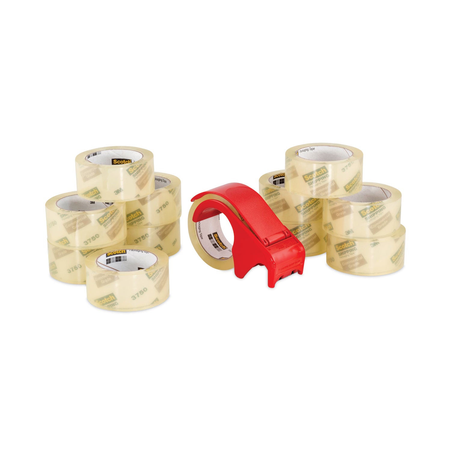 Scotch 3750 Commercial Grade Packaging Tape with DP300 Dispenser, 3" Core, 1.88" x 54.6 yds, Clear, 12/Pack (375012DP3)