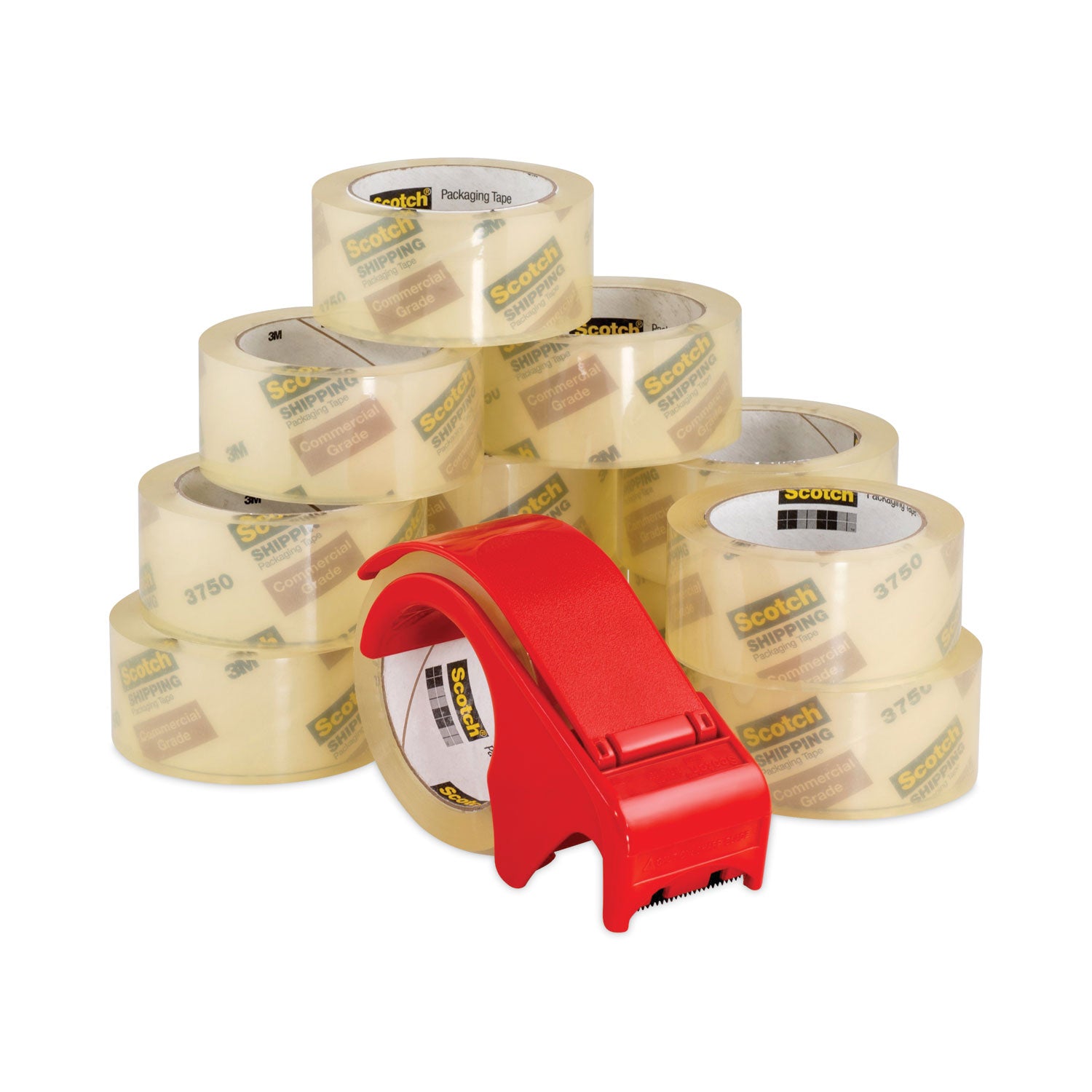 Scotch 3750 Commercial Grade Packaging Tape with DP300 Dispenser, 3" Core, 1.88" x 54.6 yds, Clear, 12/Pack (375012DP3)