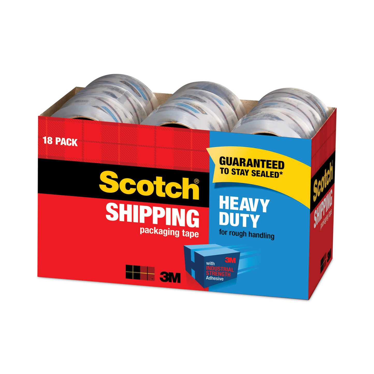Scotch 3850 Heavy-Duty Packaging Tape Cabinet Pack, 3" Core, 1.88" x 54.6 yds, Clear, 18/Pack (385018CP)