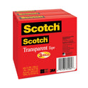 Scotch Transparent Tape, 3" Core, 1" x 72 yds, Transparent, 3/Pack (600723PK)