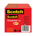 Scotch Transparent Tape, 3" Core, 1" x 72 yds, Transparent, 3/Pack (600723PK)